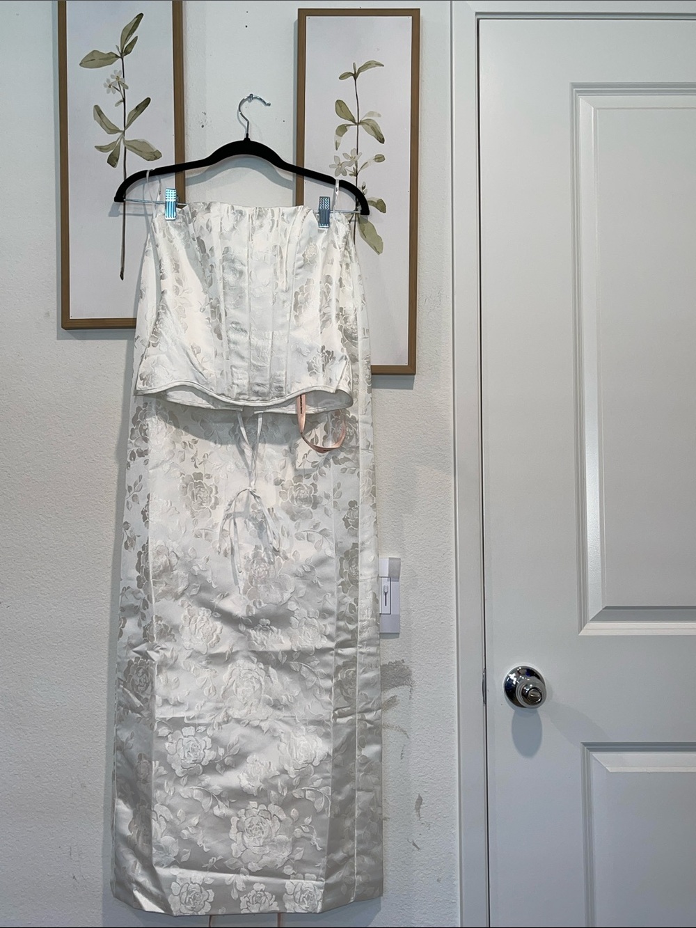 White Floral Satin Two-Piece Dress Set